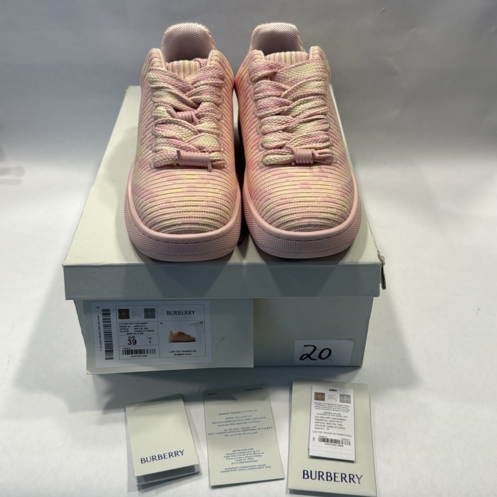 Burberry Knit Box Checked Low Top Sneaker Athletic Shoe Pink Crm EU 39 NIB $950 - Picture 10 of 16